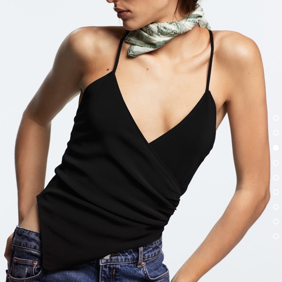 Zara NWT V-neck Black Spaghetti Strap Bodysuit - Picture 3 of 10